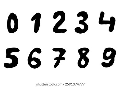 Doodle black mathematical digits from 0 to 9 font collection set. Vector illustration in hand drawn style isolated on white background. For birthday, learning, card, logo, sales, decorating.