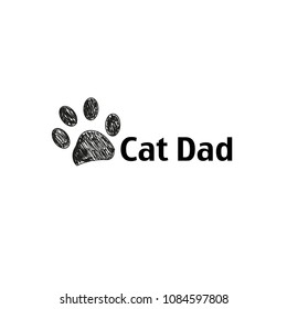 Doodle black paw print. Cat Dad happy Father's Day greeting card