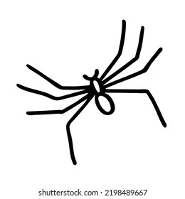 Doodle de araña negra aislado sobre fondo blanco. Simple ilustración vectorial de un insecto. Elemento de diseño dibujado a mano para Halloween.