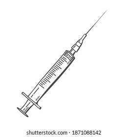 doodle Black Syringe icon isolated. Simple Vaccine Sign. Injection Symbol. black isolated