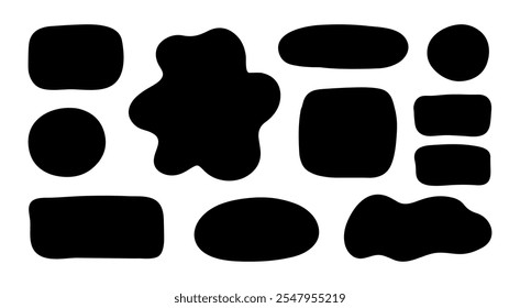 Doodle black wavy curve edge frame. Hand drawn wave rectangle and round borders. Brush drawn squares and ovals. Bullet journal elements