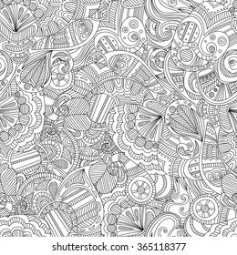 Doodle black and white abstract hand drawn background. Wavy zentangle style seamless pattern.