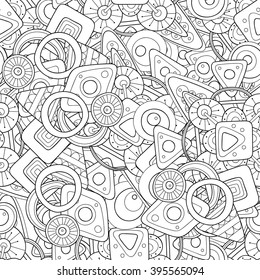 Doodle black and white abstract hand drawn background. Wavy zentangle style seamless pattern.