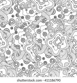 Doodle black and white abstract hand drawn background. Zentangle style wavy seamless pattern.