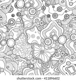 Doodle black and white abstract hand drawn vector background. Wavy zentangle style seamless pattern.
