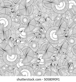 Doodle black and white abstract hand drawn vector background. Wavy zentangle style seamless pattern.
