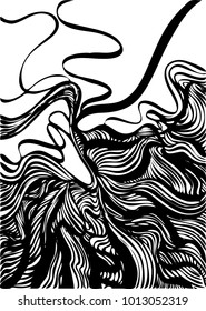 Doodle black and white abstract hand-drawn background. Flick the line. Abstract wavy.