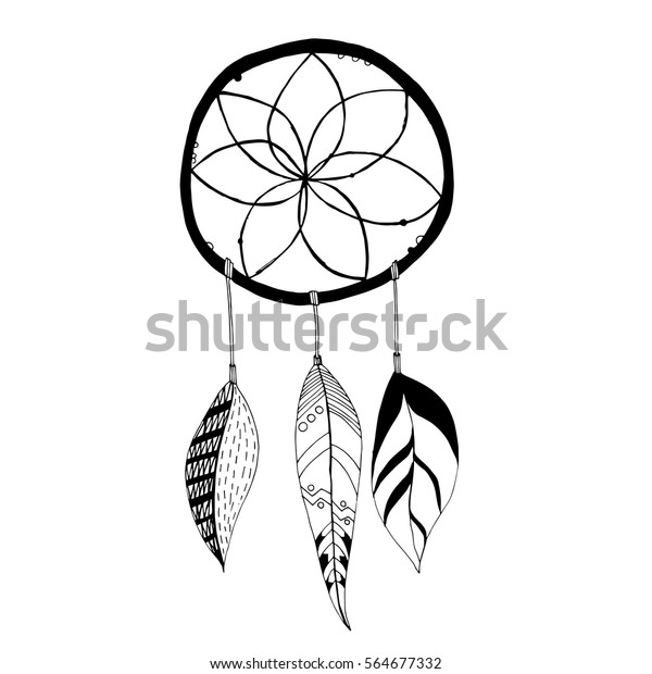 Doodle Black White Dreamcatcher Vector Illustration Stock Vector ...