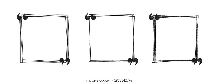 Doodle Black And White Hand Drawn Square Sketch Speach Bubbles. Vector Line Art Illustration