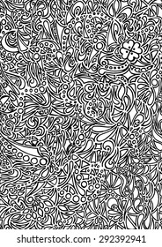 Doodle black and white monochrome vector background