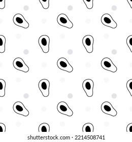 Doodle black and white outline with transparent background, avocados seamless pattern.