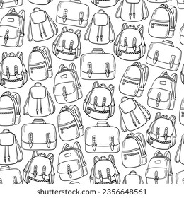 Doodle black and white pattern. The print is made of sloppy elements on the theme of education, work and science.