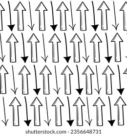 Doodle black and white pattern. The print is made of sloppy elements on the theme of education, work and science.