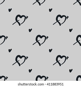 Doodle black and white seamless pattern with hearts. Valentine's day background.