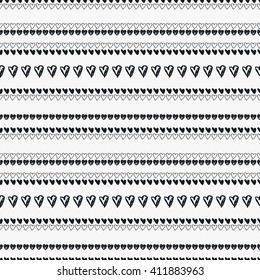 Doodle black and white seamless pattern with hearts. Valentine's day background.