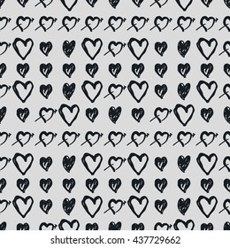 Doodle black and white seamless pattern with hearts. Valentine's day background