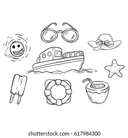 doodle black and white summer elements