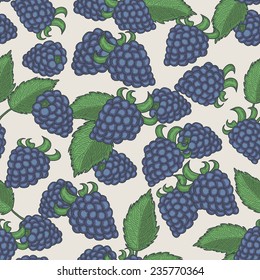 Doodle blackberries seamless pattern. Pastel background