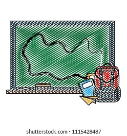 doodle blackboard with backpack and notebooks paper