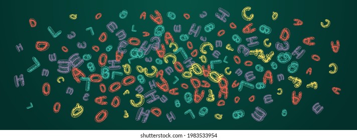 Doodle Blackboard Vector Panoramic Background. Drawn Artwork Template. Education Text School Board Design. Drawing Art.
