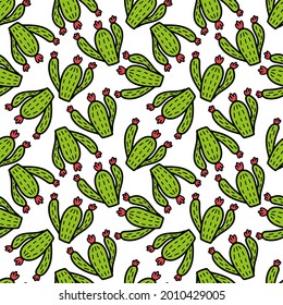 Doodle blossom cactus seamless pattern. Vector illustration for wallpaper, wrapping paper, textile, fabric, decor background.