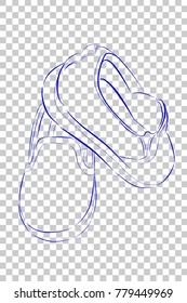 Doodle Blue Outline of Toddler Shoes, at Transparent Effect Background