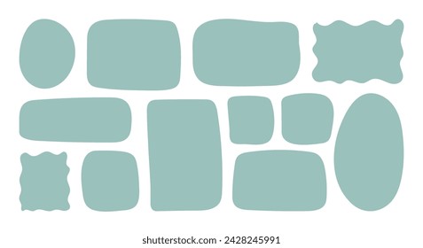 Doodle blue Textbox set. Empty text Box circles rectangles and squares isolated on white background. Hand drawn Blank quote Frames template collection. Simple pastel backgrounds for information.