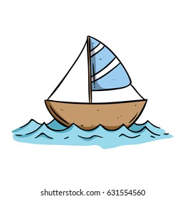 doodle boat on sea using doodle art on white background