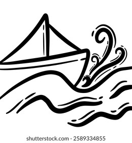 Doodle boat wave summer drawing 