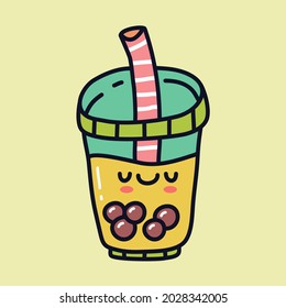 Doodle of Boba bubble tea drink. Can use for sticker etc