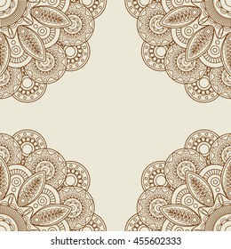 Doodle boho floral henna tattoo frame. Vector illustration