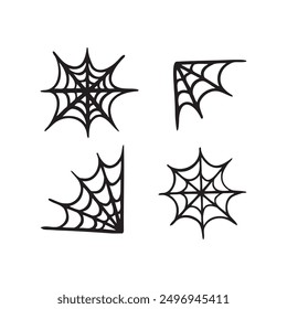 Doodle bold spider web clipart. Halloween Spider web line icon Halloween decor. Monochrome Cobweb. Vector illustration