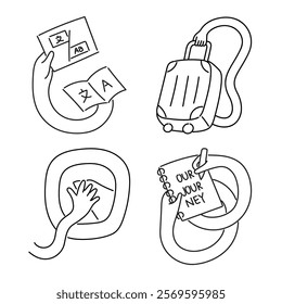 Doodle in Bold and White Lines Representing Travel, Vacation, and Journey