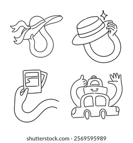 Doodle in Bold and White Lines Representing Travel, Vacation, and Journey
