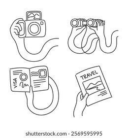Doodle in Bold and White Lines Representing Travel, Vacation, and Journey