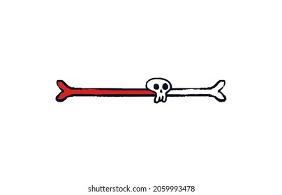 Doodle bone loading bar. Progress bar bone doodle skull centered with red download indicator. Vector stock illustration black on white sketch.