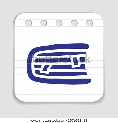 Doodle book with bookmark icon hand drawn with blue pen on a notepaper in flat style