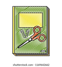 doodle book with clips and scissors school tools