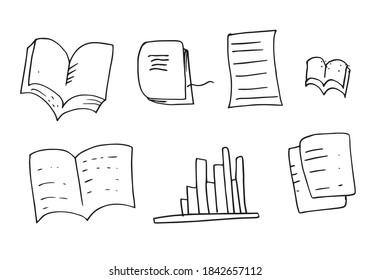 Colección de libros Doodle, ilustración vectorial.