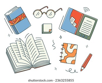 School books stack with pens and pencils glass Vector Image