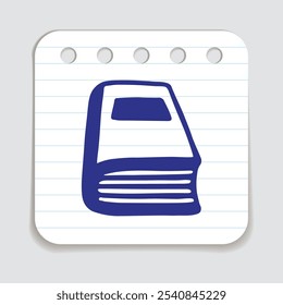 Doodle book icon with bookmark handdrawn with blue pen on a notepaper