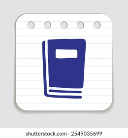 Doodle book icon with bookmark handdrawn with blue pen on a notepaper. Knowledge and education symbol painted in grunge style. Vector illustration isolated on white background