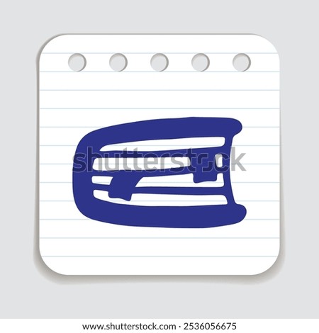 Doodle book icon with bookmark handdrawn with blue pen on a notepaper