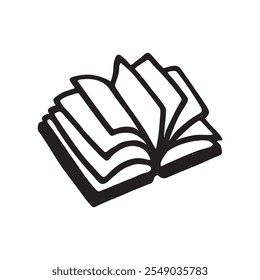 Doodle book icon freehand drawn with thin line in minimalistic style, display symbol isolated on white background. Vector illustration