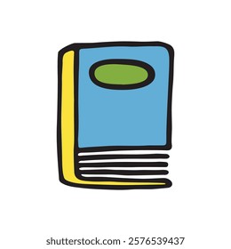 Doodle book icon hand drawn with black line in freehand style and colored