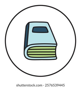 Doodle book icon hand drawn with thin line in minimalistic style and colored