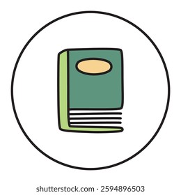 Doodle book icon hand drawn with thin line in minimalistic style and colored