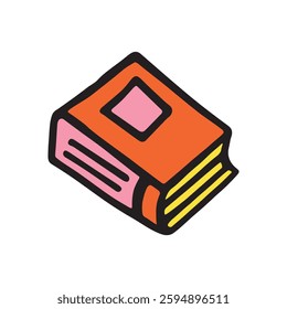 Doodle book icon hand drawn with black line in freehand style and colored