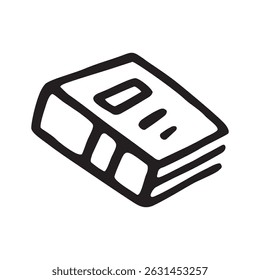 Doodle book icon hand drawn with black line in freehand style. Knowledge and education symbol. Vector illustration isolated on white background
