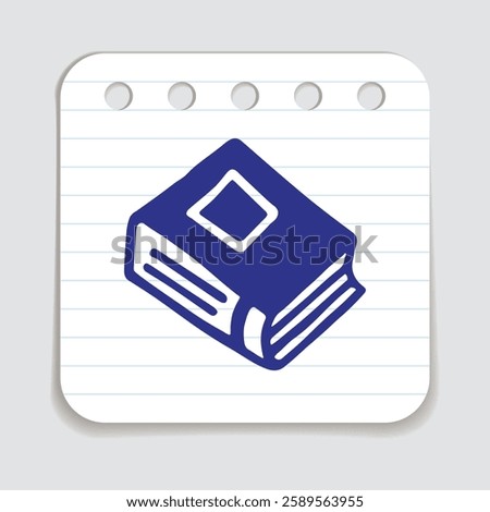 Doodle book icon hand drawn with blue pen on a notepaper in flat style